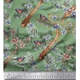 thumbnail image 1 of Soimoi Green Cotton Cambric Fabric Blue Floral & American Robin Bird Print Fabric by The Yard 42 Inch Wide, 1 of 3