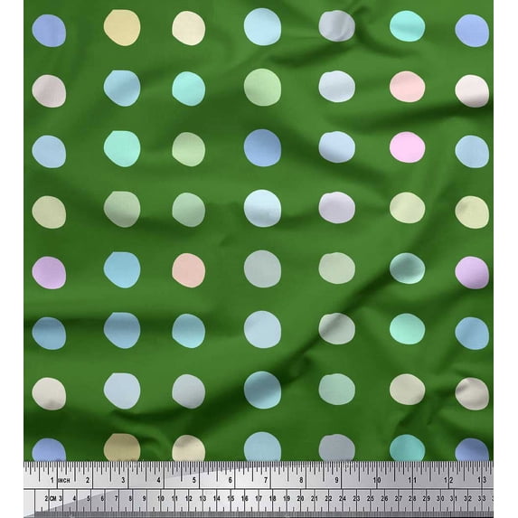 Soimoi Green Cotton Cambric Fabric Circle Geometric Printed Craft Fabric by the Yard 42 Inch Wide