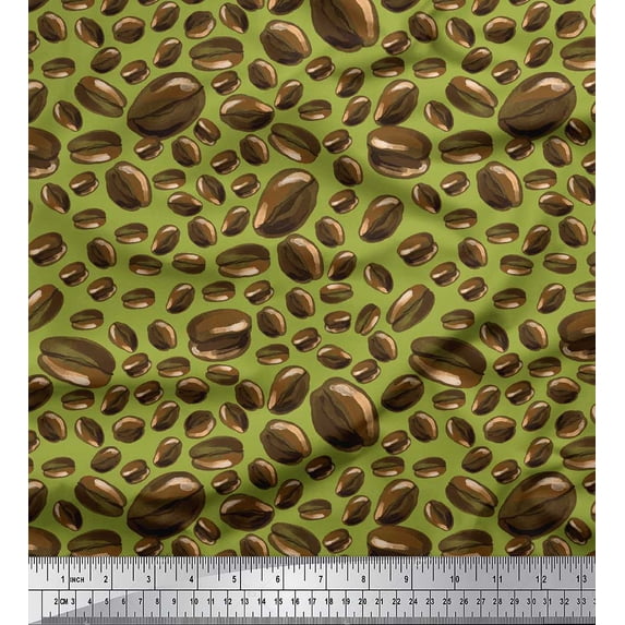 Soimoi Green Cotton Cambric Fabric Coffee Beans Food Printed Craft Fabric by the Yard 56 Inch Wide