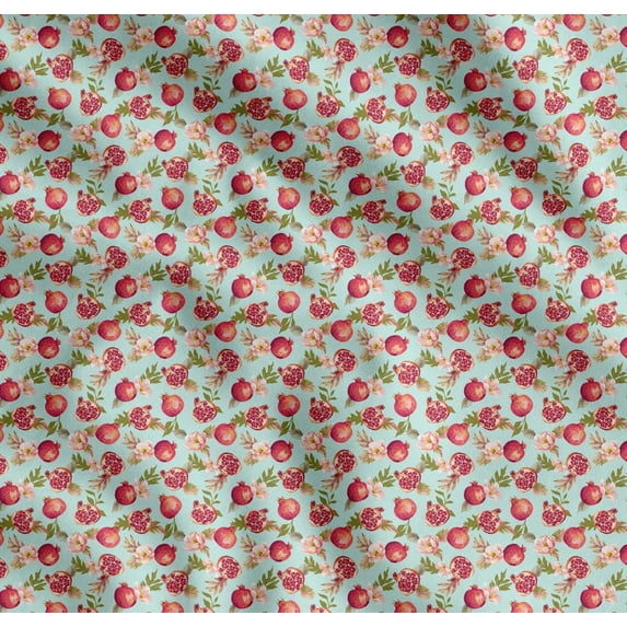 Soimoi Green Cotton Cambric Fabric Floral & Pomegranate Fruits Print Sewing Fabric BTY 42 Inch Wide