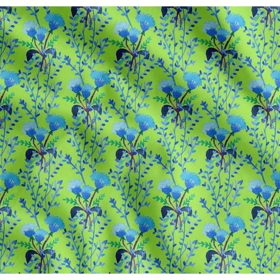 Soimoi Green Cotton Cambric Fabric Flower & Leaves Watercolor Decor Fabric Printed Yard 42 Inch Wide