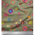 thumbnail image 1 of Soimoi Green Cotton Cambric Fabric Insect & Floral Clip Art Printed Fabric 1 Yard 42 Inch Wide, 1 of 1