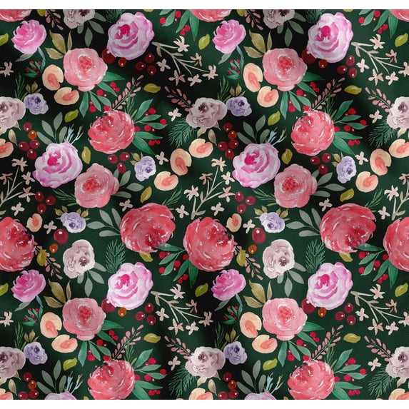 Soimoi Green Cotton Cambric Fabric Leaves & Floral Watercolor Fabric Prints by Yard 42 Inch Wide