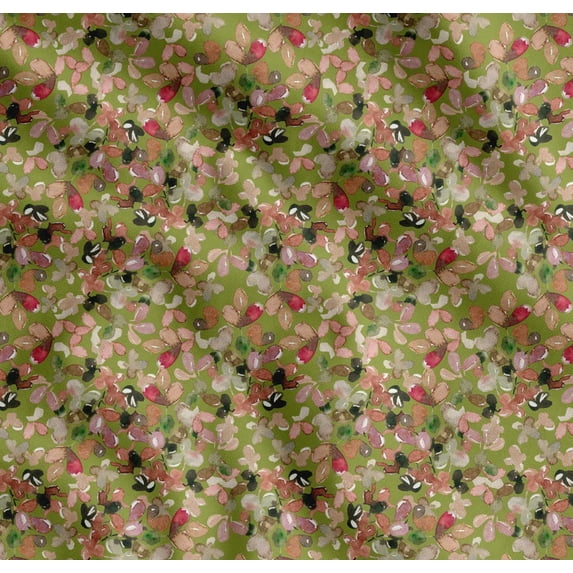 Soimoi Green Cotton Cambric Fabric Leaves Watercolor Print Sewing Fabric Yard 42 Inch Wide