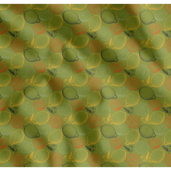 Soimoi Green Cotton Cambric Fabric Lemon Slice Vegetable Print Fabric by the Yard 42 Inch Wide