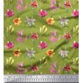 thumbnail image 1 of Soimoi Green Cotton Cambric Fabric Lily & Lotus Floral Print Sewing Fabric Yard 42 Inch Wide, 1 of 3
