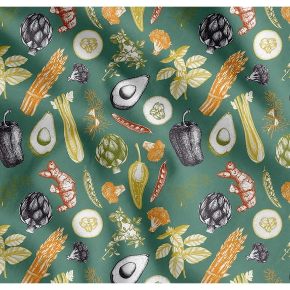 Soimoi Green Cotton Cambric Fabric Mixed Vegetable Decor Fabric Printed Yard 56 Inch Wide