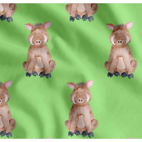 Soimoi Green Cotton Cambric Fabric Pig Animal Printed Craft Fabric by the Yard 56 Inch Wide