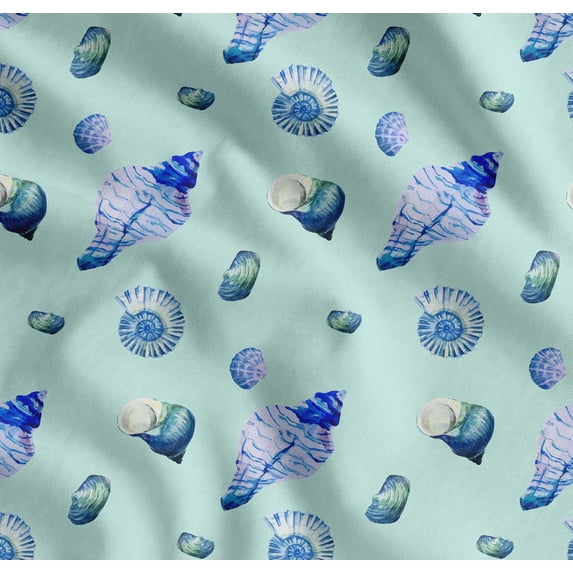 Soimoi Green Cotton Cambric Fabric Shells Ocean Print Fabric by the Yard 42 Inch Wide