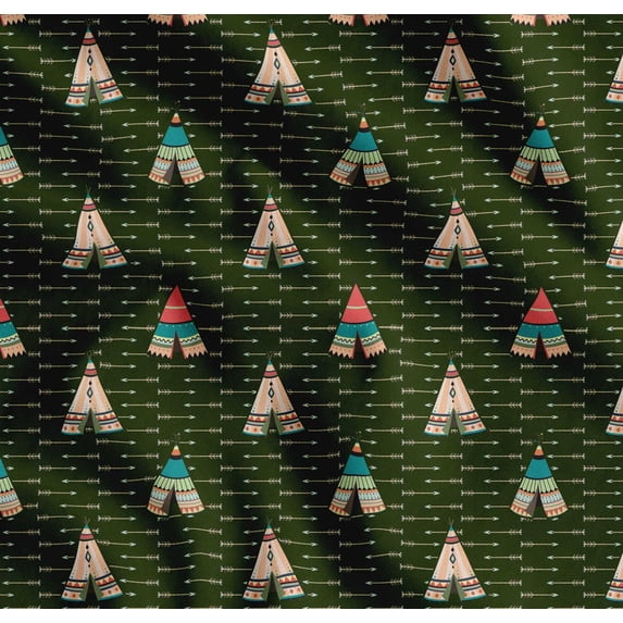 Soimoi Green Cotton Cambric Fabric Tent & Arrow Tribal Print Fabric by Yard 42 Inch Wide