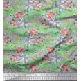 thumbnail image 1 of Soimoi Green Cotton Duck Fabric Anemone & Lavender Blue Flower Floral Printed Craft Fabric by the Yard 44 Inch Wide, 1 of 3