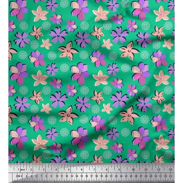 Soimoi Green Cotton Duck Fabric Artistic Floral Print Fabric by the Yard 42 Inch Wide