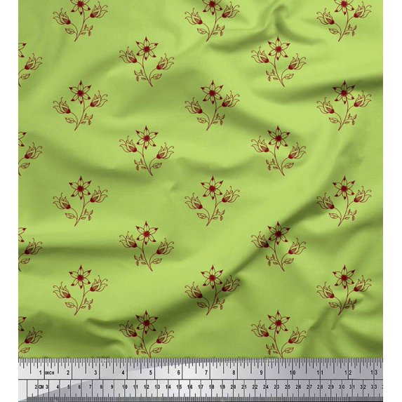 Soimoi Green Cotton Duck Fabric Artistic Leaf & Floral Print Fabric by Yard 42 Inch Wide