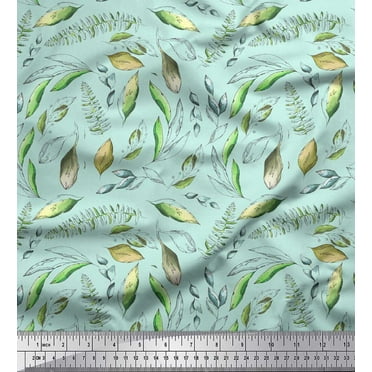 Soimoi Green Cotton Duck Fabric Artistic Leaves Print Fabric by the Yard 42 Inch Wide