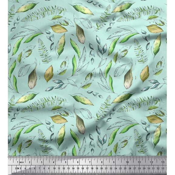 Soimoi Green Cotton Duck Fabric Artistic Leaves Print Fabric by the Yard 42 Inch Wide