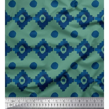 Soimoi Green Cotton Duck Fabric Aztec Geometric Print Fabric by Yard 42 Inch Wide