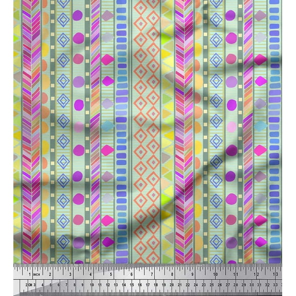 Soimoi Green Cotton Duck Fabric Aztec Geometric Print Fabric by the Yard 42 Inch Wide
