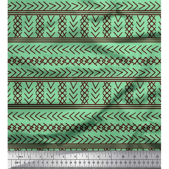 Soimoi Green Cotton Duck Fabric Aztec Geometric Printed Fabric 1 Yard 42 Inch Wide