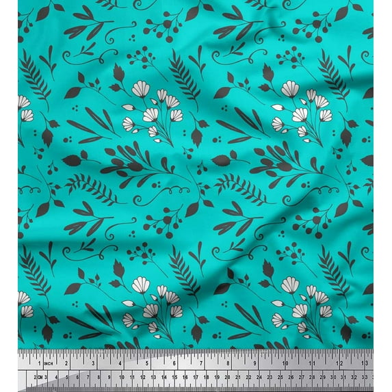 Soimoi Green Cotton Duck Fabric Berries & Leaves Print Fabric by The Yard 44 Inch Wide