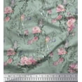 thumbnail image 1 of Soimoi Green Cotton Duck Fabric Blossom & Peony Floral Print Sewing Fabric Yard 44 Inch Wide, 1 of 3