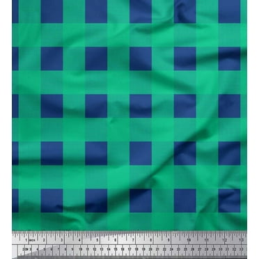 Soimoi Green Cotton Duck Fabric Check & Dots Print Sewing Fabric Yard 44 Inch Wide