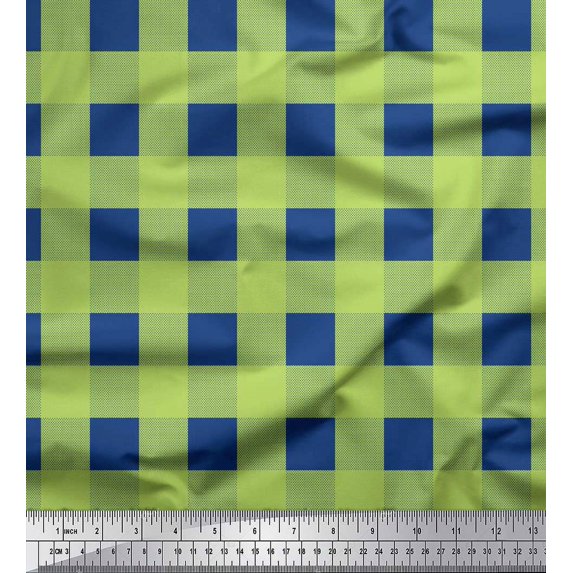 Soimoi Green Cotton Duck Fabric Check & Dots Printed Craft Fabric by the Yard 44 Inch Wide