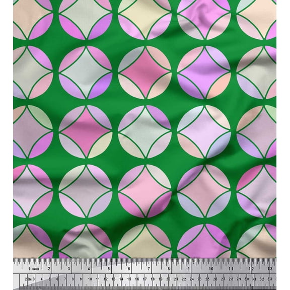 Soimoi Green Cotton Duck Fabric Circle Art Geometric Decor Fabric Printed Yard 42 Inch Wide