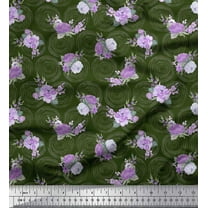Soimoi Green Cotton Duck Fabric Circle & Peony Floral Print Sewing Fabric Yard 44 Inch Wide