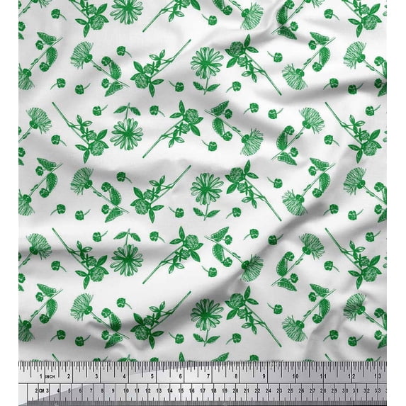 Soimoi Green Cotton Duck Fabric Clover & Daisy Floral Decor Fabric Printed Yard 42 Inch Wide