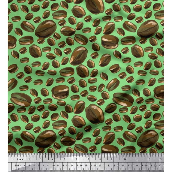 Soimoi Green Cotton Duck Fabric Coffee Beans Food Print Fabric by the Yard 42 Inch Wide