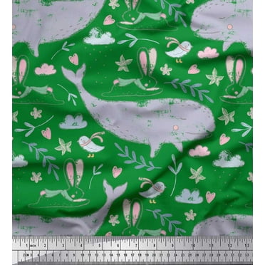 Soimoi Green Cotton Duck Fabric Cute Animals Kids Print Fabric by Yard 42 Inch Wide