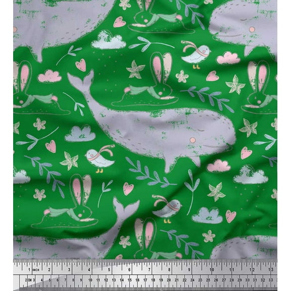 Soimoi Green Cotton Duck Fabric Cute Animals Kids Print Fabric by Yard 42 Inch Wide