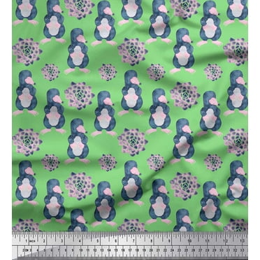 Soimoi Green Cotton Duck Fabric Cute Animals Kids Printed Fabric 1 Yard 42 Inch Wide