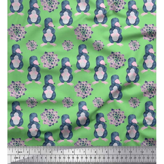Soimoi Green Cotton Duck Fabric Cute Animals Kids Printed Fabric 1 Yard 42 Inch Wide