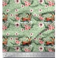 thumbnail image 1 of Soimoi Green Cotton Duck Fabric Deer & Magnolia Floral Print Sewing Fabric Yard 44 Inch Wide, 1 of 3