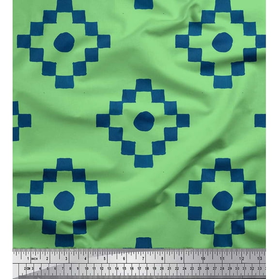 Soimoi Green Cotton Duck Fabric Diamond Geometric Print Fabric by Yard 42 Inch Wide