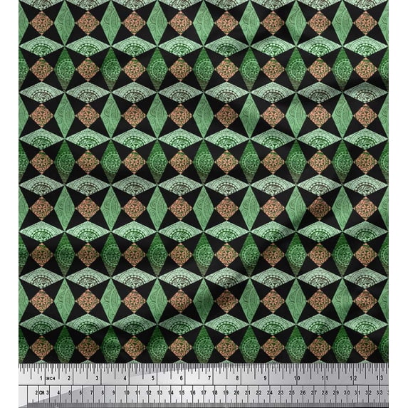 Soimoi Green Cotton Duck Fabric Diamond & Triangle Geometric Print Fabric by the Yard 42 Inch Wide