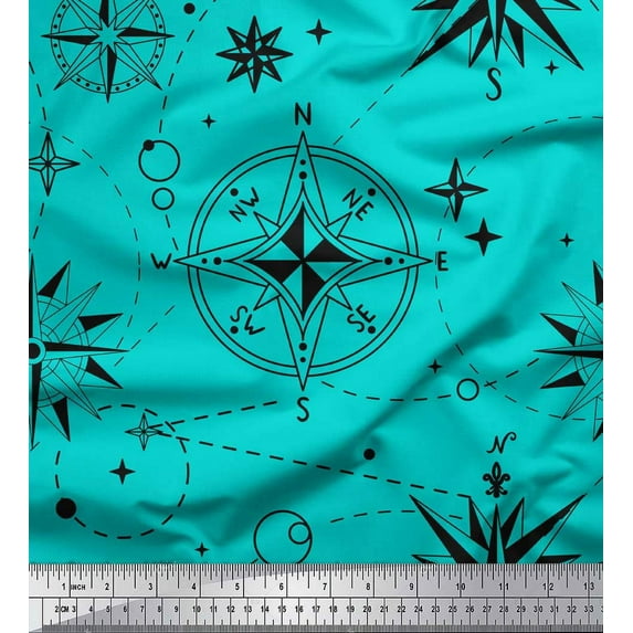 Soimoi Green Cotton Duck Fabric Direction Compass Nautical Print Fabric by Yard 42 Inch Wide