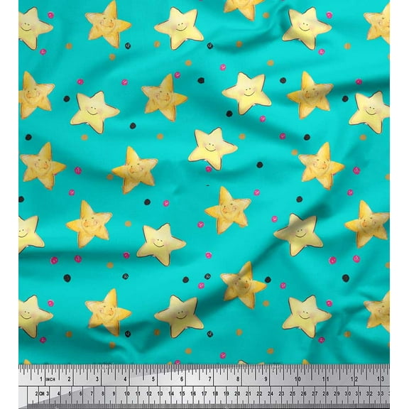 Soimoi Green Cotton Duck Fabric Dots & Star Print Fabric by the Yard 44 Inch Wide