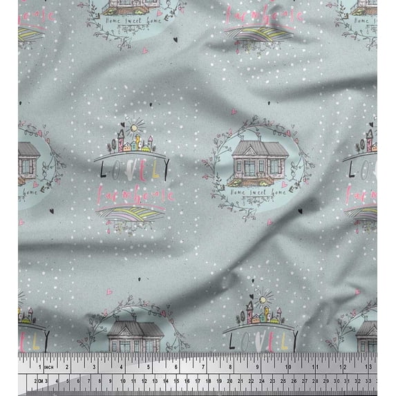 Soimoi Green Cotton Duck Fabric Farmhouse Vintage Printed Fabric 1 Yard 42 Inch Wide