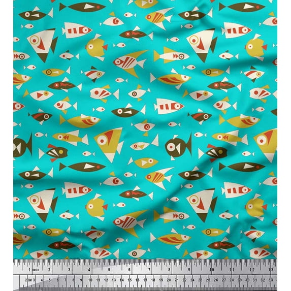 Soimoi Green Cotton Duck Fabric Fish Ocean Fabric Prints By Yard 42 Inch Wide
