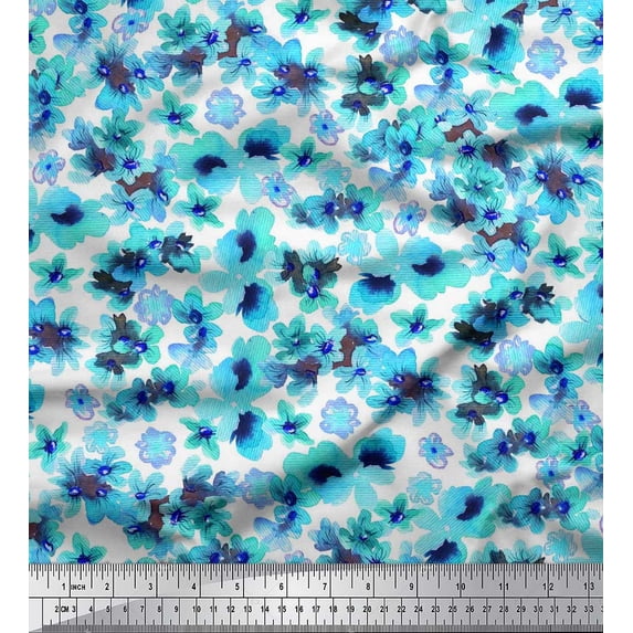 Soimoi Green Cotton Duck Fabric Floral Print Fabric by The Yard 42 Inch Wide