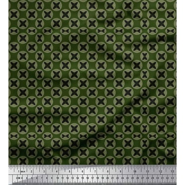 Soimoi Green Cotton Duck Fabric Flower Geometric Print Fabric by the Yard 42 Inch Wide