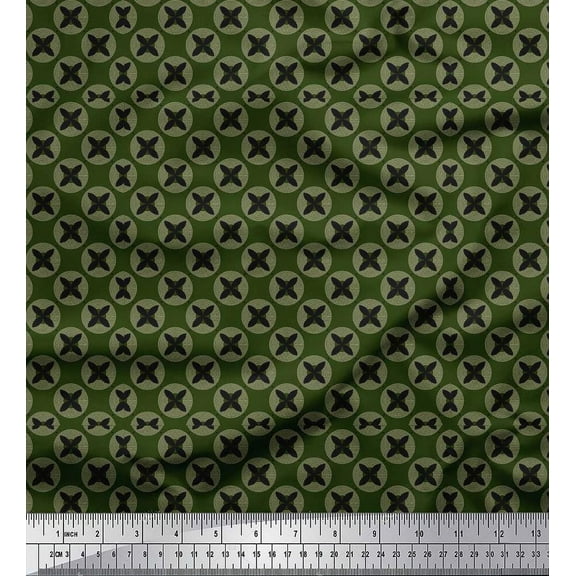 Soimoi Green Cotton Duck Fabric Flower Geometric Print Fabric by the Yard 42 Inch Wide