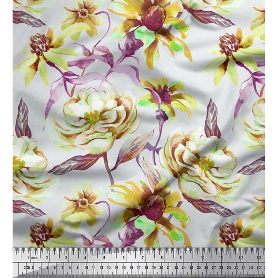 Soimoi Green Cotton Duck Fabric Leaves & Floral Fabric Prints by Yard 42 Inch Wide