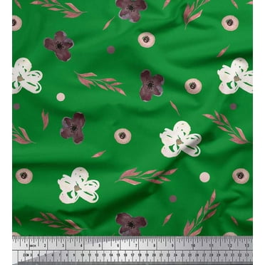 Soimoi Green Cotton Duck Fabric Leaves & Montara Tetrarose Floral Print Fabric by Yard 42 Inch Wide