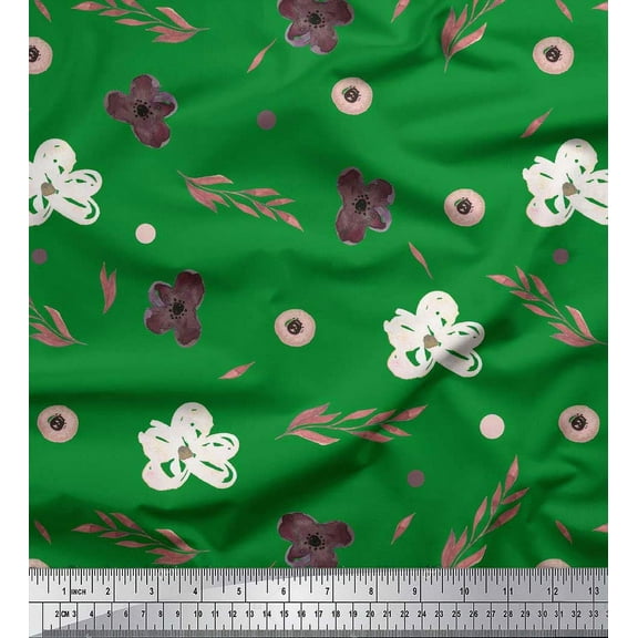 Soimoi Green Cotton Duck Fabric Leaves & Montara Tetrarose Floral Print Fabric by Yard 42 Inch Wide
