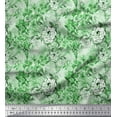 thumbnail image 1 of Soimoi Green Cotton Duck Fabric Leaves,Periwinkle & Camellia Floral Printed Fabric 1 Yard 42 Inch Wide, 1 of 1