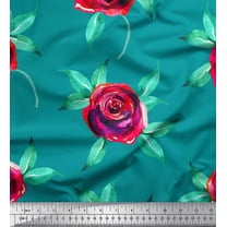 Soimoi Green Cotton Duck Fabric Leaves & Rose Floral Decor Fabric Printed Yard 42 Inch Wide