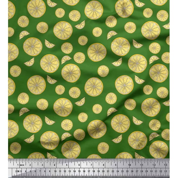 Soimoi Green Cotton Duck Fabric Lemon Slice Vegetable Fabric Prints By Yard 42 Inch Wide